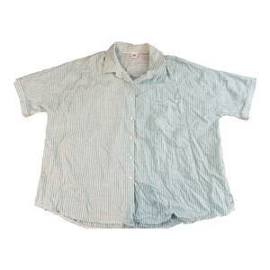 Sew in Love sz 1XL 100% cotton button up short sleeve stripped green white